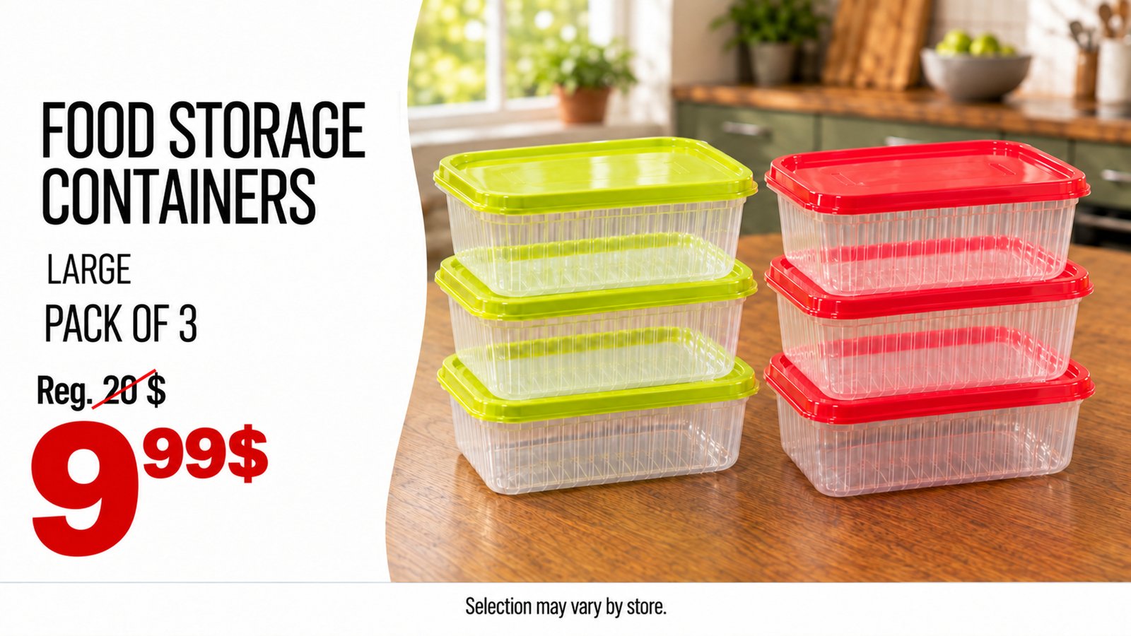 Large food containers, pack of 3, $9.99