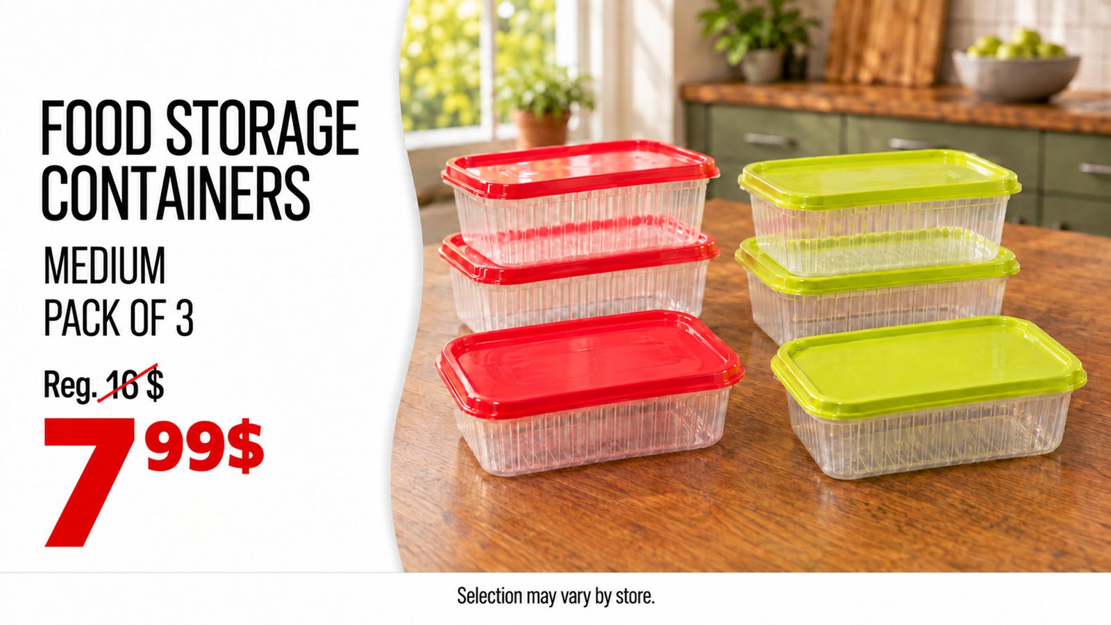 Medium food containers, pack of 3, $7.99