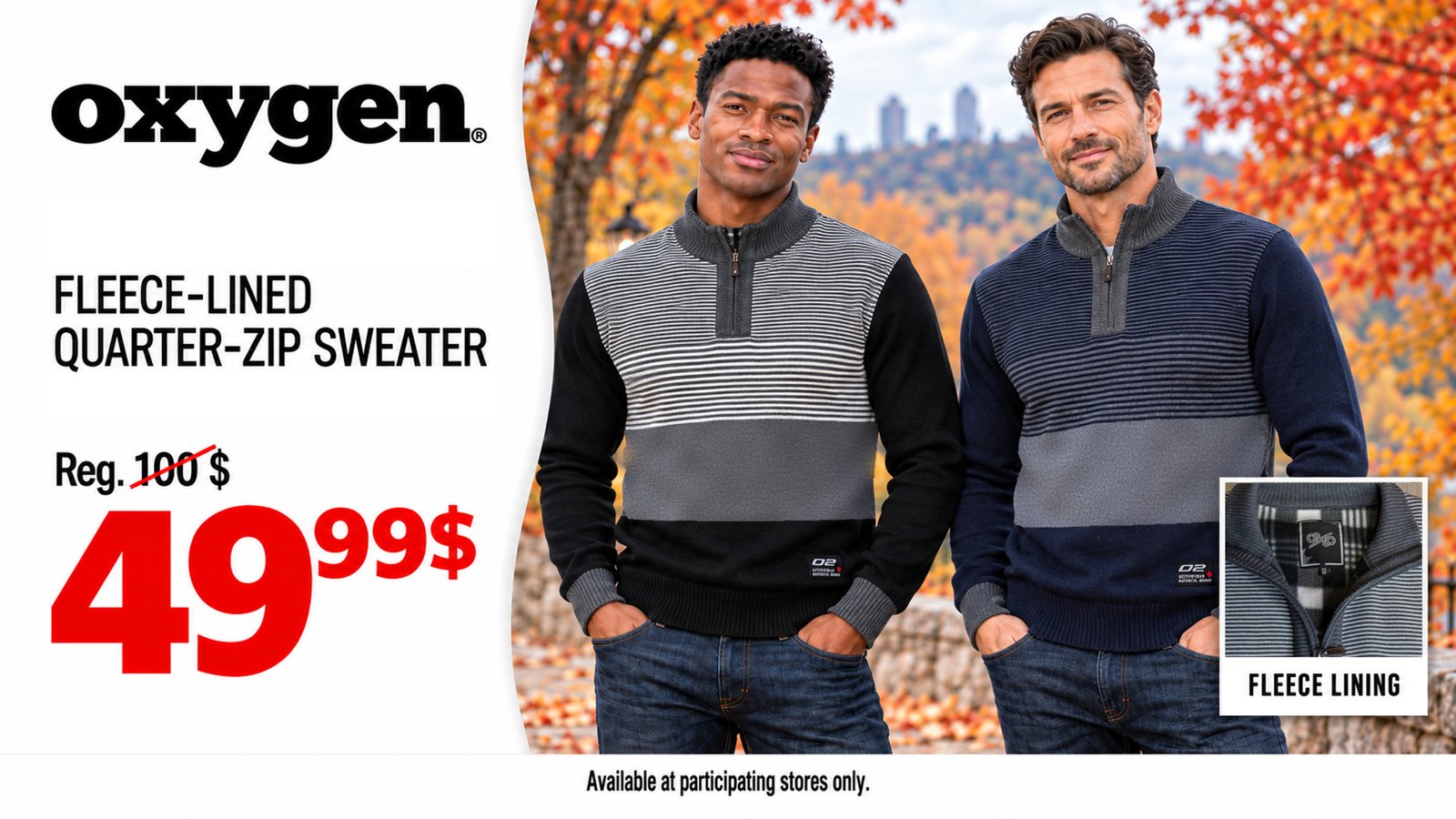 OXYGEN fleece-lined quarter-zip sweater, $49.99