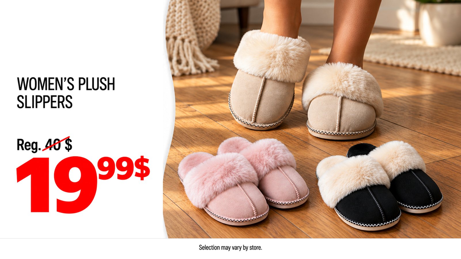 Women's plush slippers, $19.99