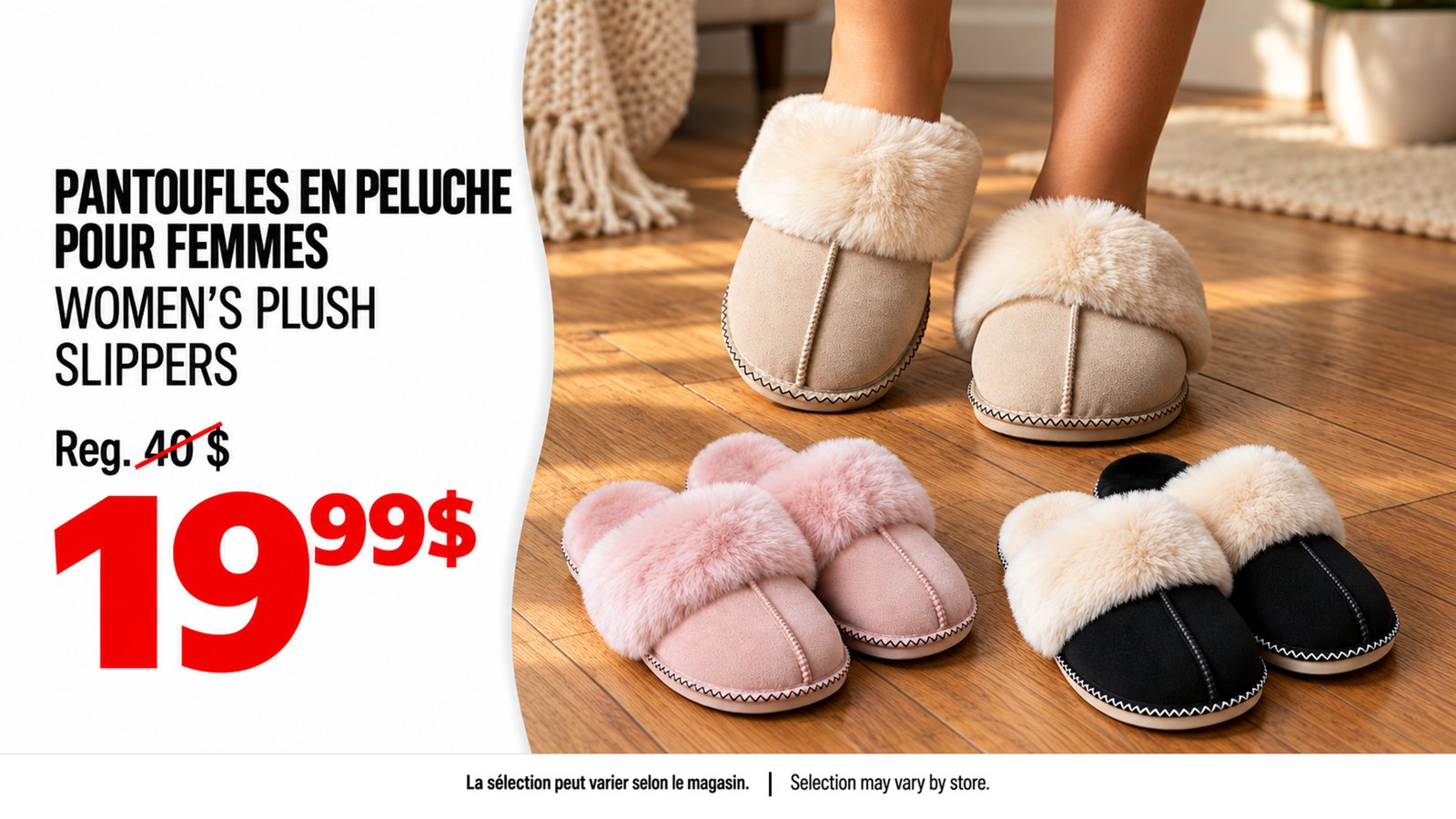 Pantoufles en peluche pour femmes à 19,99 $