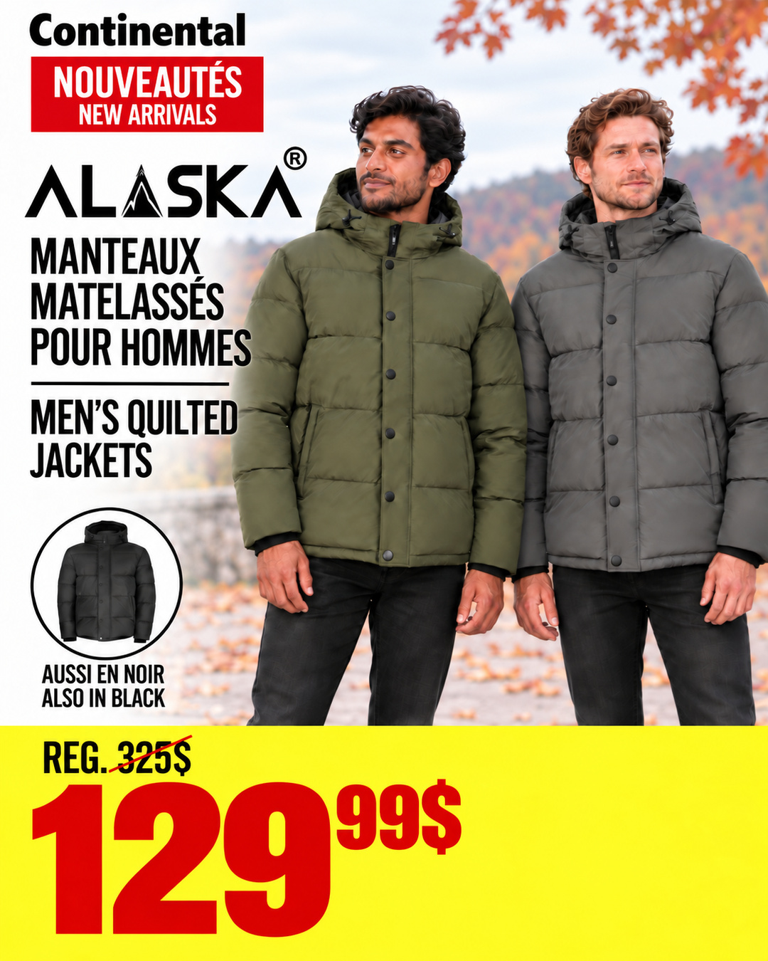 Chaquetas acolchadas ALASKA para hombre en caqui, gris y negro a 129,99 $ en lugar de 325 $