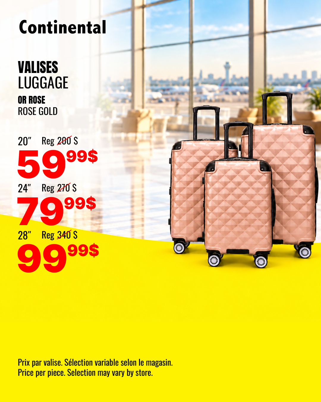 Valigie color oro rosa · 59,99 $, 79,99 $ e 99,99 $