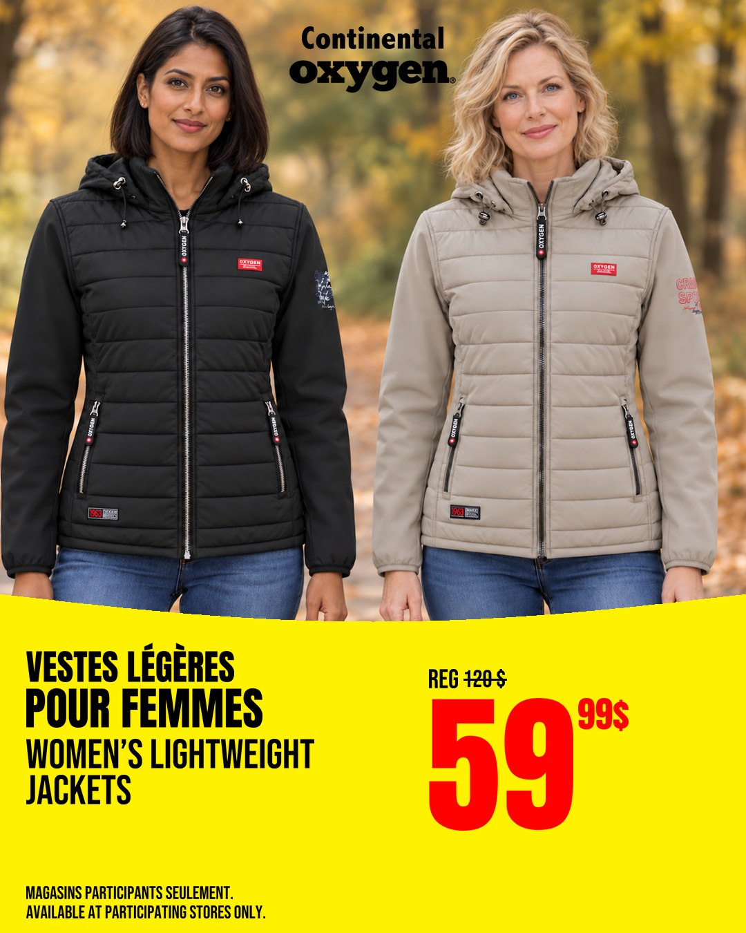 Vestes légères OXYGEN pour hommes et femmes · 59,99 $