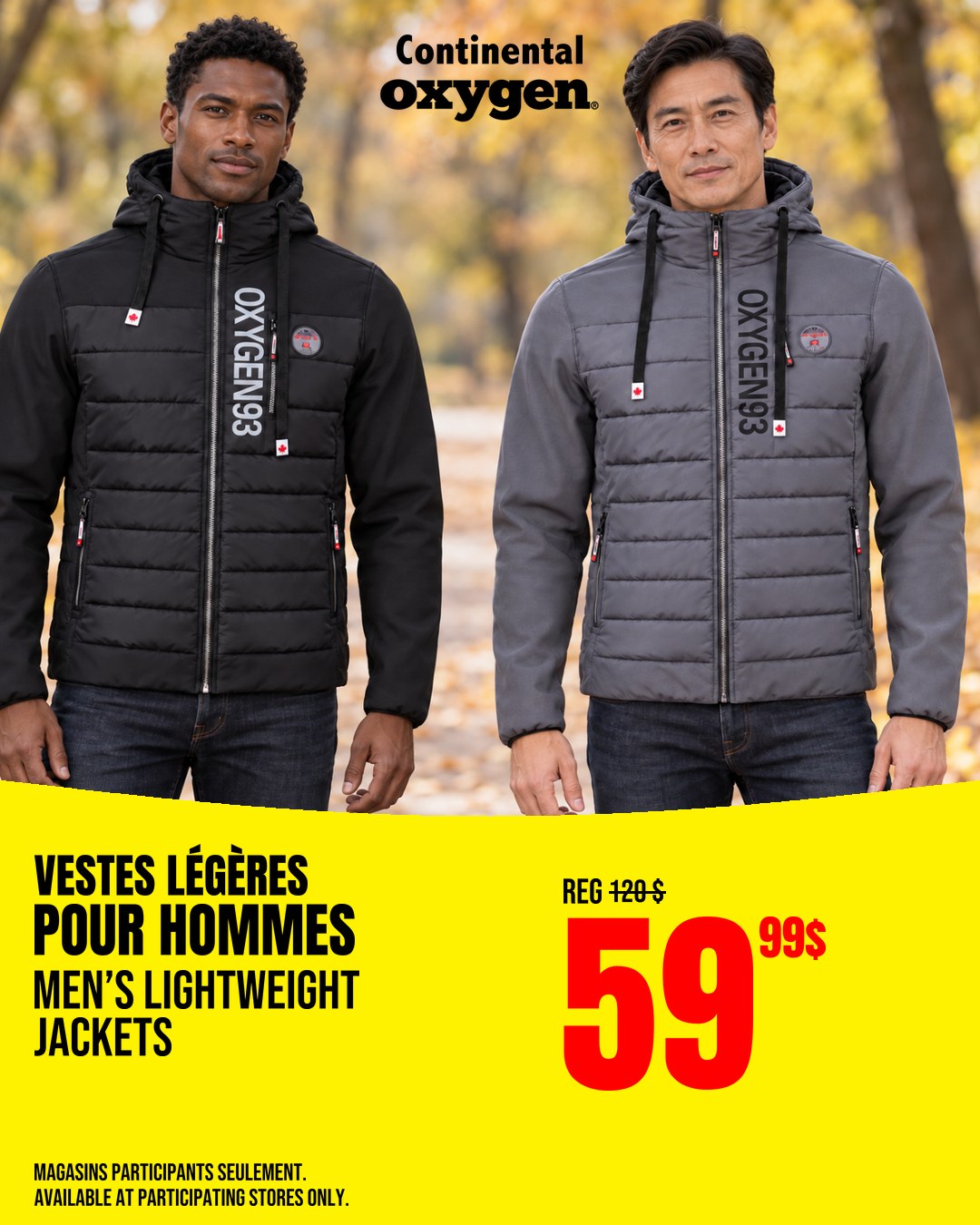Chaquetas ligeras OXYGEN para hombre y mujer · 59,99 $
