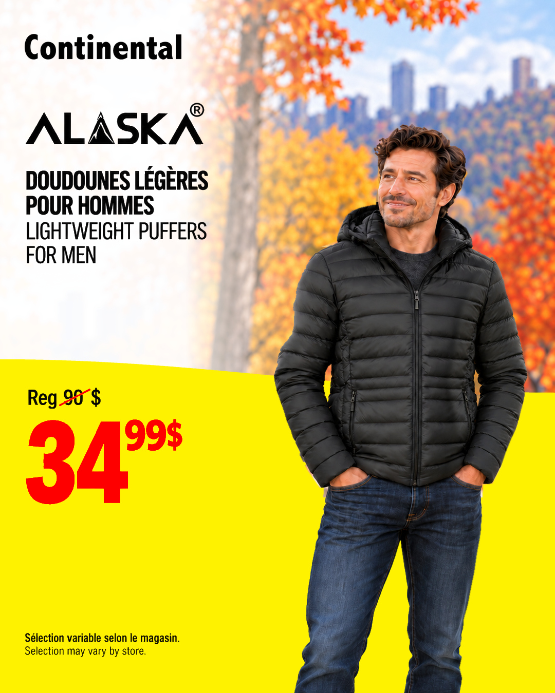 Doudoune légère ALASKA pour hommes en noir à 34,99 $