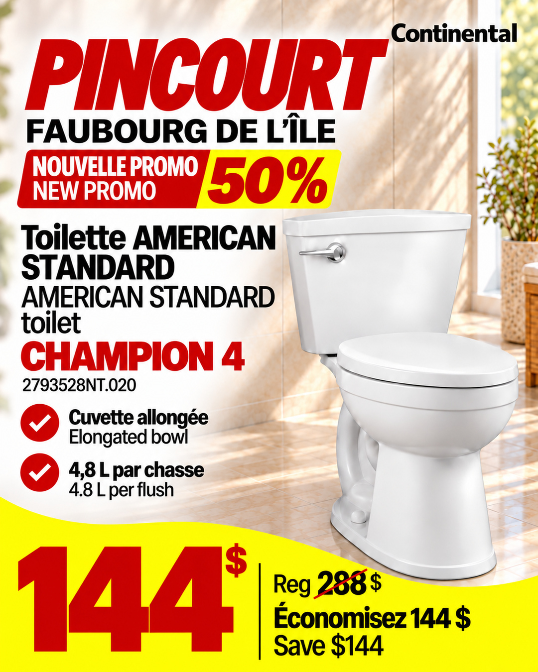 Toilette American Standard Champion 4 à 144 $