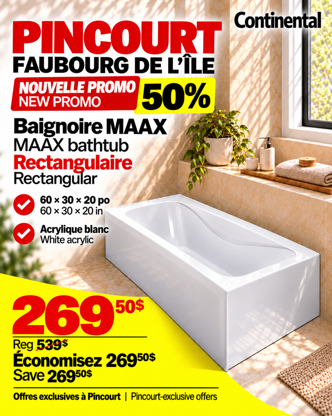 Baignoire rectangulaire MAAX à 269,50 $